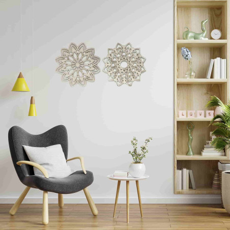 MANDALA CALADA M51 COLOR BLANCO REFLEJOS MARRÓN, DISPONIBLE EN 4 TAMAÑOS, CUADRO SILUETA ARTESANAL.