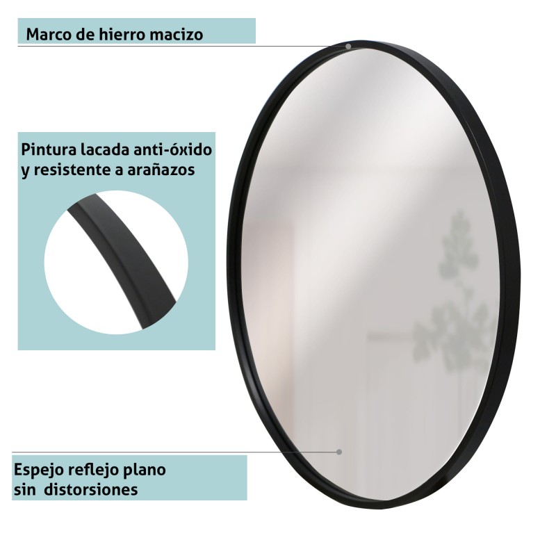 Espejo Redondo Circular Marco Con Hierro Diametro 70cm Baño