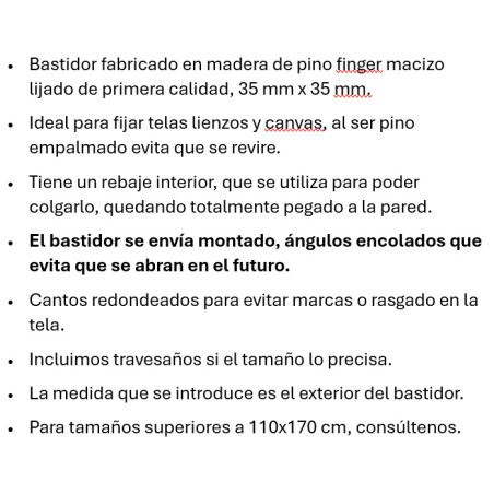 Bastidor para lienzo sin tela, grueso 35x35 mm - Bastidor a medida