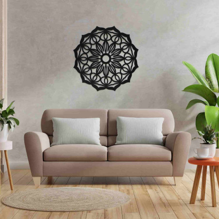 MANDALA A CÉU ABERTO M52 COR PRETA 60X60 CM, PINTURA DE SILHUETAS FEITA À MÃO.